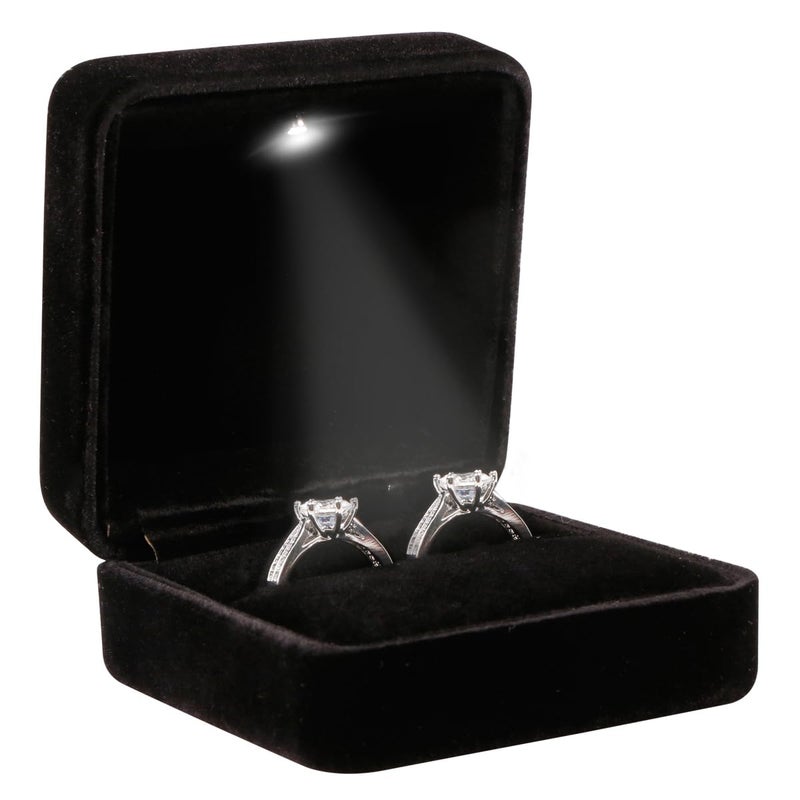 Omeet Big Size Velvet Metal Glossy with LED Jewelry Gift Box for Proposal  Engagement  Wedding - Suitable for a pair of rings - Image 1